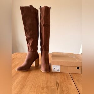 Brown Suede Knee-High Boots